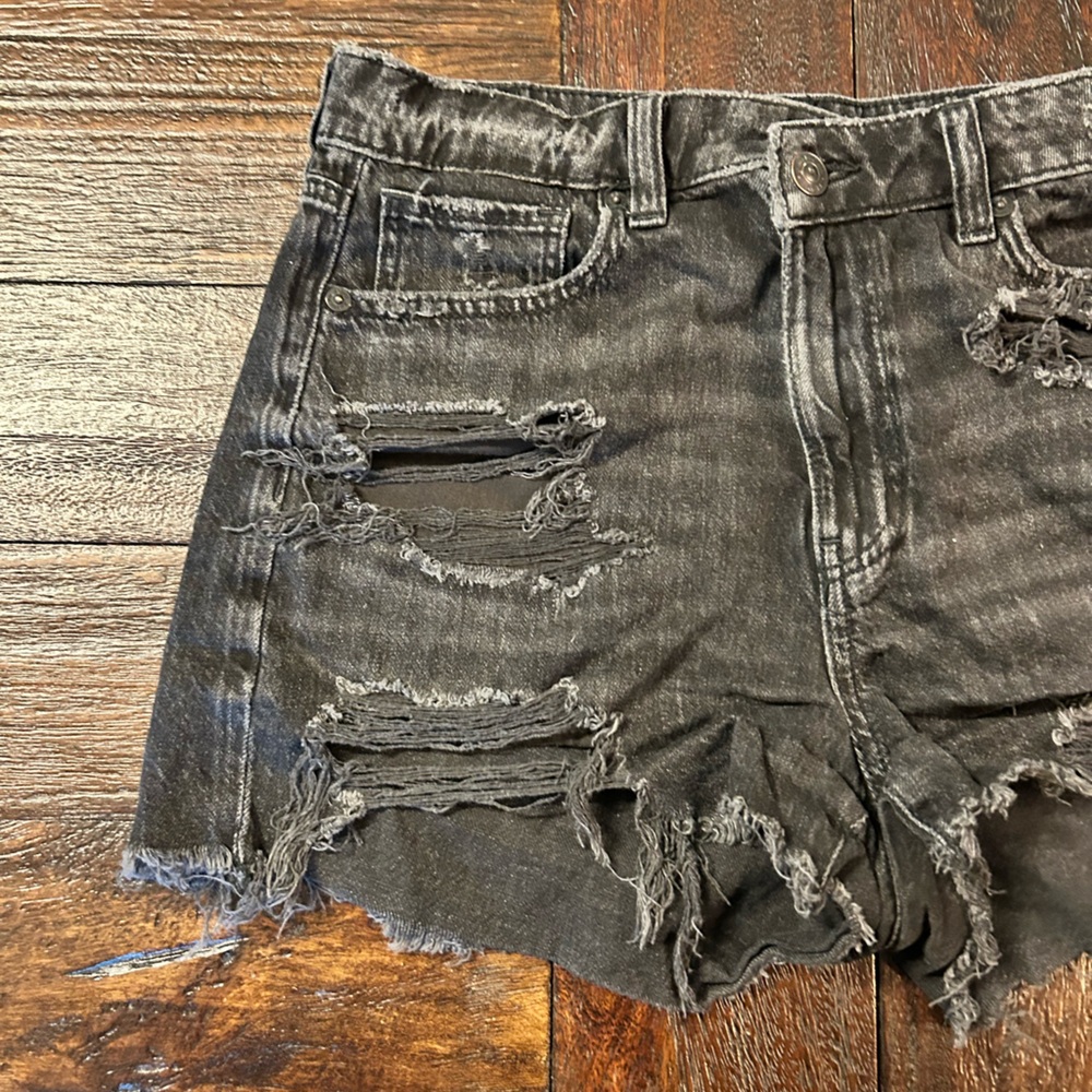 American Eagle Outfitters Black Distressed Festival Mom Jean Shorts